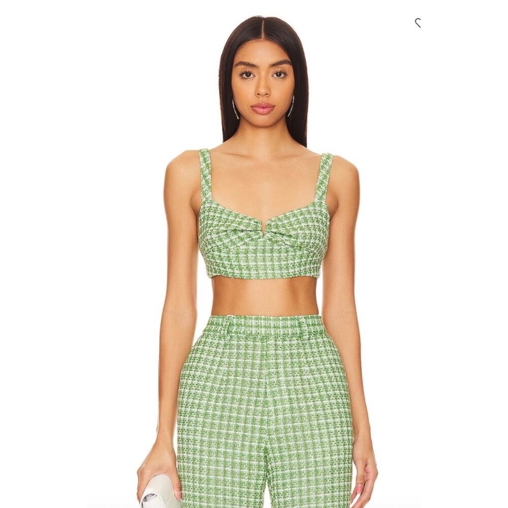 NWT Sau Lee x Revolve Avery Green Tweed Plaid Bralette Crop Top - 4 / Small